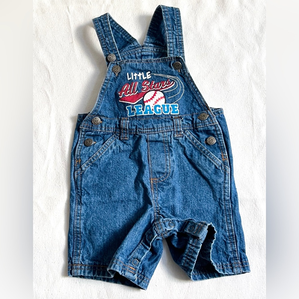 Vintage denim baseball overalls